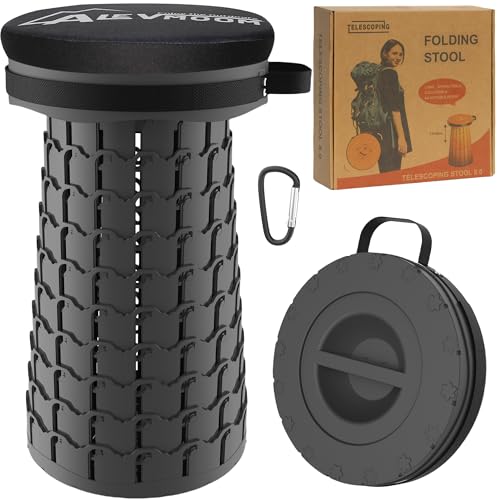 ALEVMOOM XXL Collapsible Stool with Thick Cushion,Taller 19.7" Wider 11.8" Camping Chair More Sturdy Capacity 1000LBS,Portable Telescoping Adjustable Stool for Garden Fishing Hiking BBQ (Large Black) - color: Large Black