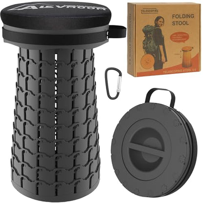 ALEVMOOM XXL Collapsible Stool with Thick Cushion,Taller 19.7" Wider 11.8" Camping Chair More Sturdy Capacity 1000LBS,Portable Telescoping Adjustable Stool for Garden Fishing Hiking BBQ (Large Black) - color: Large Black