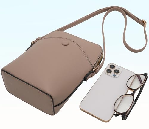 Solene Small Crossbody Bag with Gold Hardware, Mini Shoulder Purse with Adjustable Strap - color: Taupe
