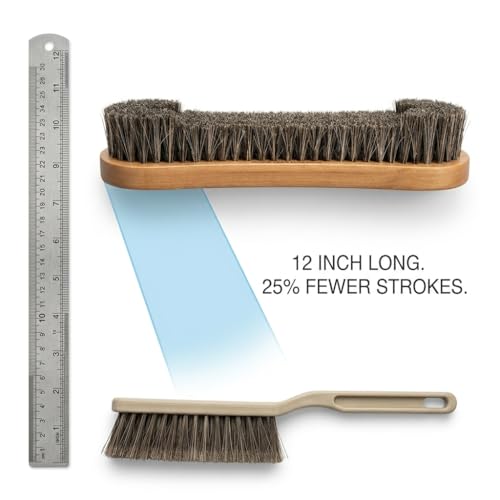 Soft Horsehair Surface Care Tool - Professional Billiard Table Cleaner with U-Shaped Dense Bristles - Ergonomic Wood Handle for Luxury Furniture, Auto Leather, Carpet and Garment Dusting (12 INCH)