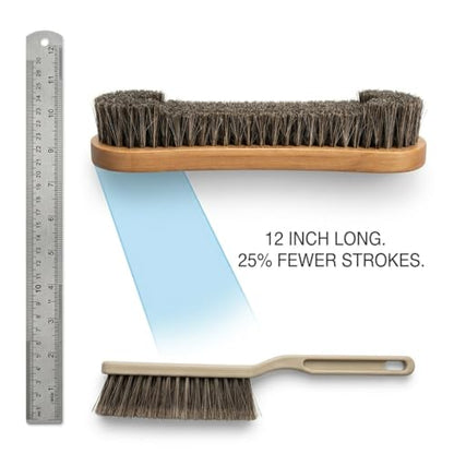 Soft Horsehair Surface Care Tool - Professional Billiard Table Cleaner with U-Shaped Dense Bristles - Ergonomic Wood Handle for Luxury Furniture, Auto Leather, Carpet and Garment Dusting (12 INCH)