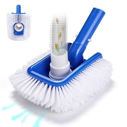 Pool Brush Head with Pool Vacuum Head for Inground & Above Ground Pools, Round Heavy Duty Scrubber Pool Broom Cleaning Nylon Brush with 1/4" or 1/2" Swivel Hose Connection, No Pole