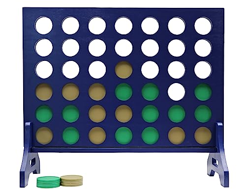 Giant 4 in a Row Game for Family & Adults – Tailgating Pros Jumbo Navy Wooden Four in a Row Indoor & Outdoor Yard Game for Family Party Fun, Portable Activities for Patio, Backyard, and Camping - color: Kelly / Gold