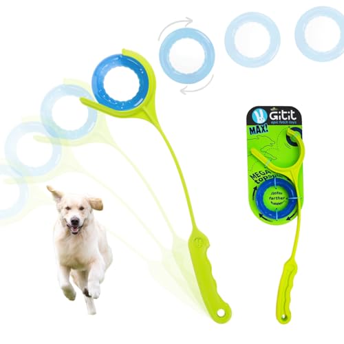 Gitit MAX! - Launcher + Ring, Ultra Durable Fetch Dog Toy, Slobberless & Hands-Free Loading Thrower for Active Dogs, Up to 200 Feet of Fun