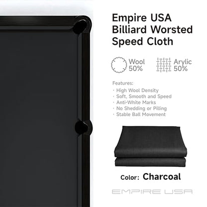 Empire USA - Billiard Worsted Speed Cloth（Felt） 7/8/9 FT - color: Charcoal, size: 8ft
