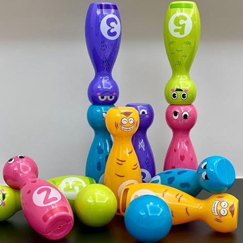 Bowling Set for Kids 2-5, Bowling pins for Kids, Indoor Activity Games, Birthday Gifts for Boys Girls 5-7 (Includes 10 Plastic Pins & 2 Balls)