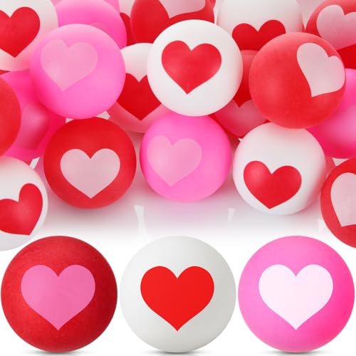 Soulchen 24 Pcs Valentines Day Table Tennis Balls Bulk 40 mm Heart Table Tennis Ball Red Pink White Valentines Funny Novelty Toys Accessories for Beer Game Birthday Gift Party Decorations - style: Heart