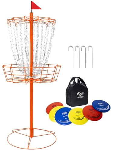 Disc Golf Basket - Portable Disc Golf Target with Heavy Duty 24-Chains Come with 6pcs Disc Golf Discs and Carry Bag, Ground Stake -Suitable for Players of All Levels - Multi Color Available - style: Basic-Orange- 6 Pcs