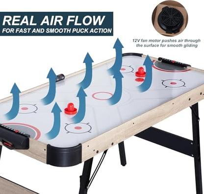 Novastra 58 Inch Folding Air Hockey Table, Foldable Sports Hockey Game Set with 2 Pucks and 2 Pushers, Powerful Motor Table for Adults Kids Family Home Game Room