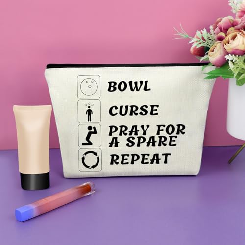Sazuwu Bowling Lover Gifts Makeup Bag Bowling Team Gifts for Women Coach Sports Lover Present Bowlings Ball Zipper Pouch Graduation Gift Christmas Birthday Present Travel Toiletry Pouch - color: BOWL CURSE PRAY FOR A SPARE REPEAT Style1
