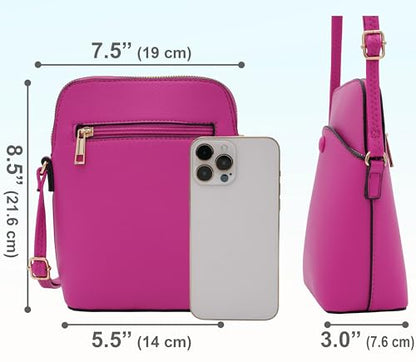 Solene Small Crossbody Bag with Gold Hardware, Mini Shoulder Purse with Adjustable Strap - color: Fushia
