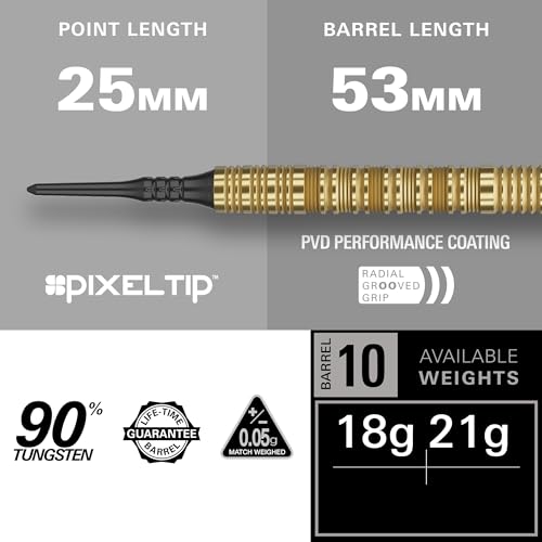 Target Darts Bolide Envy 90% Tungsten Soft Tip Dart Set (Barrel 10), 18G/21G | No.6 Flights & Pro Grip EVO Shafts, Electronic Pixel Tips Included | Professional Dart Sets - size: 21G
