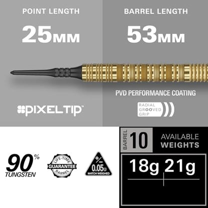 Target Darts Bolide Envy 90% Tungsten Soft Tip Dart Set (Barrel 10), 18G/21G | No.6 Flights & Pro Grip EVO Shafts, Electronic Pixel Tips Included | Professional Dart Sets - size: 21G