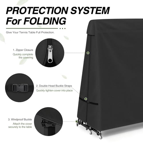 Porch Shield 9x5 Ft Ping Pong Table Cover – Outdoor Water Repellent Table Tennis Cover for Folding & Flat Black