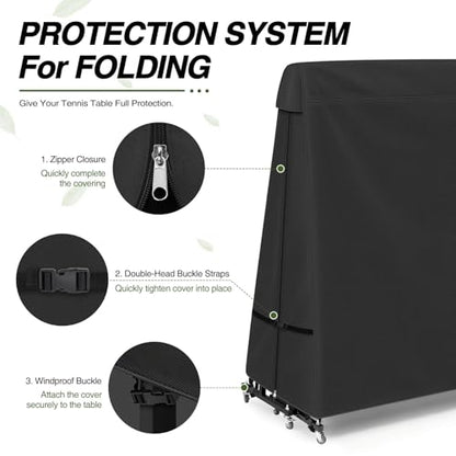 Porch Shield 9x5 Ft Ping Pong Table Cover – Outdoor Water Repellent Table Tennis Cover for Folding & Flat Black