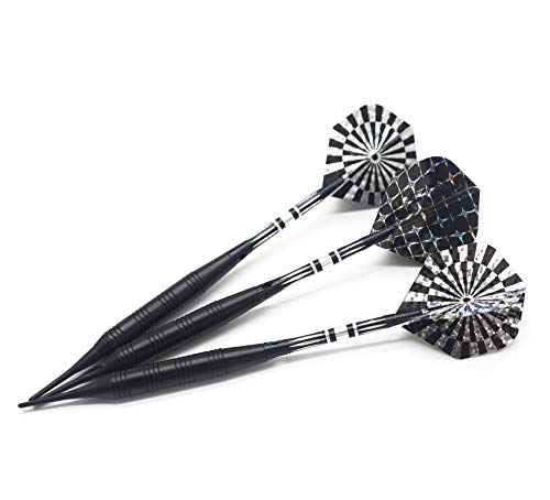 Soft Tip Darts Set for Electronic Dart Board 22g Plastic Tip Darts Set with Brass Barrels&Aluminum Shafts, 6 Flights 3 Spare Plastic Dart Shaft 20 Soft Tips Portable Case (22g-Silver&Black)