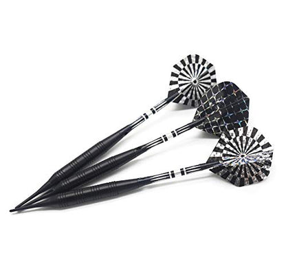 Soft Tip Darts Set for Electronic Dart Board 22g Plastic Tip Darts Set with Brass Barrels&Aluminum Shafts, 6 Flights 3 Spare Plastic Dart Shaft 20 Soft Tips Portable Case (22g-Silver&Black)