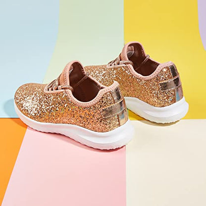 K KIP WOK Girls Glitter Sneakers Sparkle Slip On Walking Shoes for Kids/Children Breathable Running Sneakers - color: Rose Gold2, size: 2 Little Kid