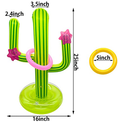 Inflatable Cactus Ring Toss Game Set with 4 Pcs Inflatable Rings - Hawaiian Pool Games Cactus for Summer Party Supplies Favors - Pool Beach Party Decoration Supplies