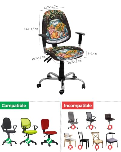 Savannan Office Chair Cover, Autumn Pumpkin Truck Protective Stretch Elastic Universal Cover for Desk Task Chair,Computer Rotating Chair 1 Pcs Fall Leaves on Wood