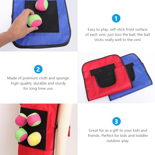 balacoo 12-Piece Kids Sticky Ball Vest Set – 10 Soft Fleece Balls & 2 Self-Stick Vests, Motor-Skill Dodgeball Game for Indoor/Outdoor Parties, Ages 3+