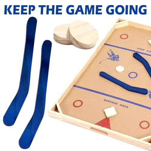 Soulchen 2 Sets Replacement Hockey Sticks and Pucks for Classic Wooden Tabletop Games Hockey Game Slap Shot Extra Accessories for Family Adults Kids Children - color: Blue