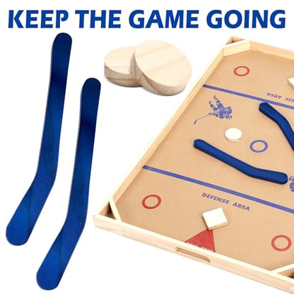 Soulchen 2 Sets Replacement Hockey Sticks and Pucks for Classic Wooden Tabletop Games Hockey Game Slap Shot Extra Accessories for Family Adults Kids Children - color: Blue
