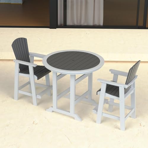 Outdoor Tall Adirondack Chairs Set of 2, Patio Bar Stool Chair with High Back, Widened Arms, All-Weather Balcony Chair for Backyard, Garden, Yard (White & Grey) - color: Tall Adirondack Chair Set of 2