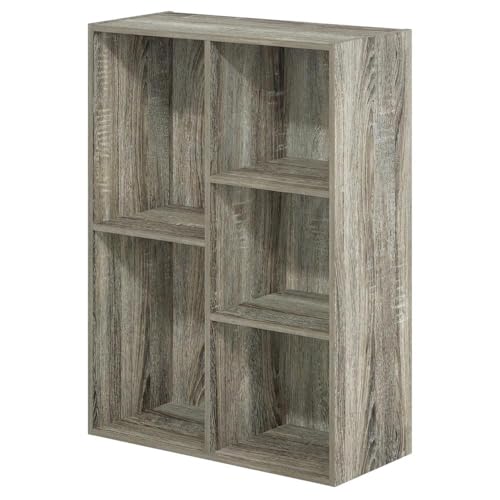 Furnifact Brown 5-Cube Reversible Open Shelf Storage Cabinet with Versatile Design, Durable Construction, Easy Assembly for Home or Office Use - color: French Oak