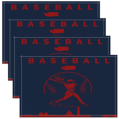 Erosebridal Baseball Placemats Set of 4 Sports Games Place Mat Softball Placement Mats Athlete City Silhouette Table Mats for Dining Table Setting, Navy Blue Red White - color: Navy Blue Red White