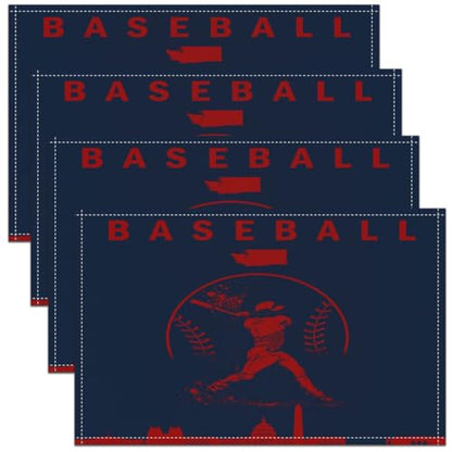 Erosebridal Baseball Placemats Set of 4 Sports Games Place Mat Softball Placement Mats Athlete City Silhouette Table Mats for Dining Table Setting, Navy Blue Red White - color: Navy Blue Red White