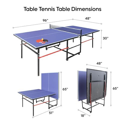 8X4FT Foldable Ping Pong Table,Professional Table Tennis Table for Indoor/Outdoor with Net, 2 Table Tennis Paddles and 3 Balls Easy Assembly - Tournament Quality - Recreational to Tournament Level