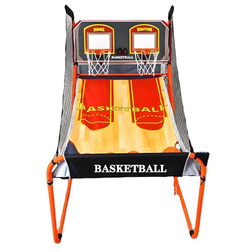 Electronic Basketball Arcade Game, Foldable Dual Shot Basketball Game Machine with 8 Game Modes, 5 Balls, Air Pump, LED Scoring,for Kids Adults