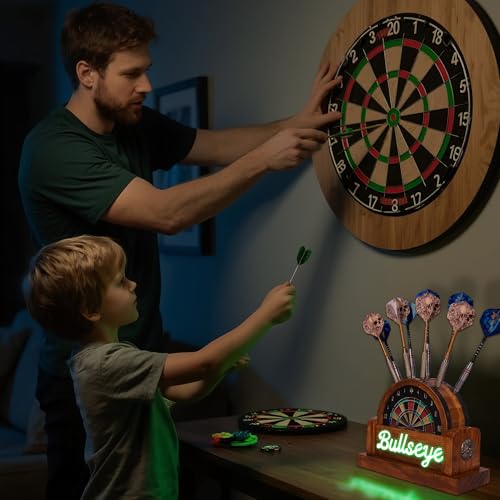 CoolGift Mart Light Up Dart Stand, Wooden Dart Holder with USB Powered Holds 9 Darts, Xmas Birthday Gifts for Darts Enthusiasts - style: Style-c