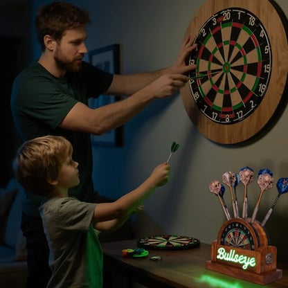 CoolGift Mart Light Up Dart Stand, Wooden Dart Holder with USB Powered Holds 9 Darts, Xmas Birthday Gifts for Darts Enthusiasts - style: Style-c