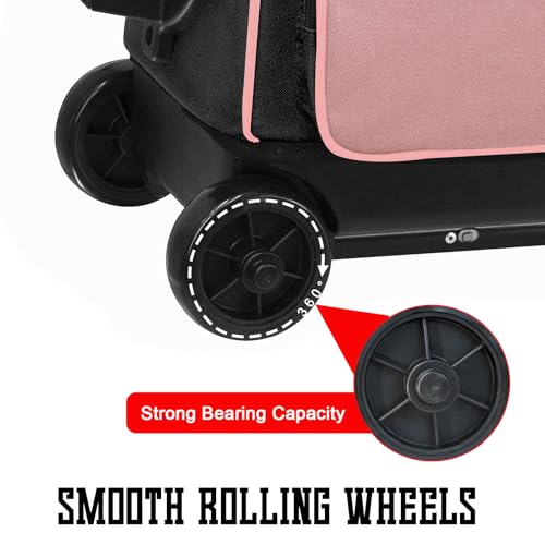 WOLT Double Roller 2 Ball Bowling Bag with Separate Shoe Compartment, Large Capacity Bowling Ball Bag with Accessory Pocket, Retractable Handle Extends to 40" - color: Light Pink