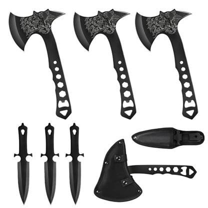 3 Pack Throwing Axe Set, Full Tang Stainless Steel Throwing Tomahawk Throwing Hatchet, 3 Pack Throwing Knives Set with Bottle Opener and Nylon Sheath for Backyard Recreation and Competition