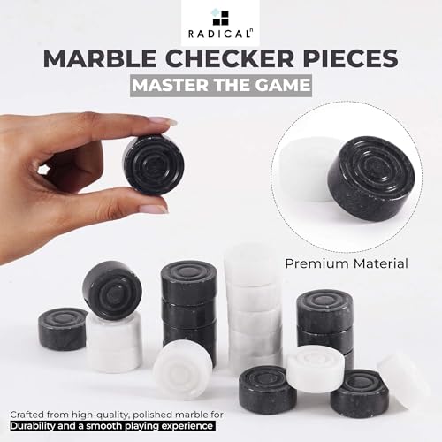 Radicaln Marble Checkers Board Game 15" Inches White and Black Handmade 2-Player Tournament Checker Set, Board Game Set – Elegant Holiday - color: White and Black