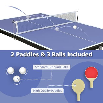 Mid Size Portable Ping Pong Table, 4ft Compact Foldable Table Tennis Table Set with Net, 2 Paddles 3 Balls for Indoor Outdoor, Small Spaces and Apartments, Thickened Aluminum Frame