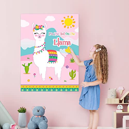 WERNNSAI Pin The Tail on The Llama Party Games - Llama Theme Birthday Supplies for Kids Girls 21" x 28" Poster 24 Pcs Tails Alpaca Party Decorations - style: Llama