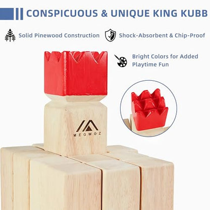 MEGWOZ Kubb Yard Game Set Standard Size Wooden Throwing Toss Game Viking Chess Outdoor Lawn Games for Adults Family with Carry Case Measuring Tape New Zealand Pine