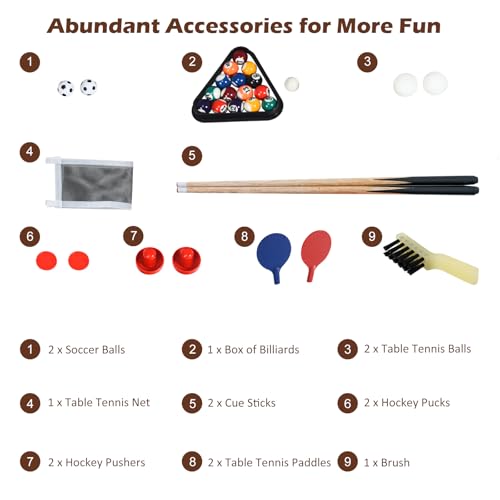Giantex 4-in-1 Combination Game Table, with Soccer, Hockey, Billiards, Table Tennis, Perfect for Game Room, Family Night, Wood Foosball Game Table Top