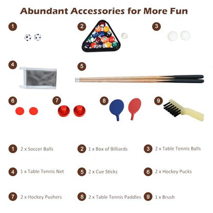 Giantex 4-in-1 Combination Game Table, with Soccer, Hockey, Billiards, Table Tennis, Perfect for Game Room, Family Night, Wood Foosball Game Table Top