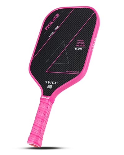 Carbon Fiber Pickleball Paddle 16mm – Professional Pickleball Paddles with Superior Control, Power & Spin – Extended Handle for Two-Handed Grip, USAPA Approved - color: Pink