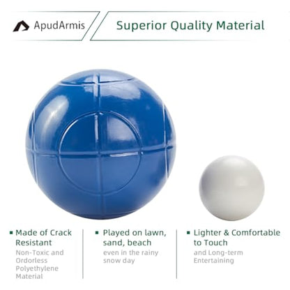 ApudArmis 100mm Bocce Balls Set, Lighter Outdoor Bocce Game for Backyard/Lawn/Beach - Set of 8 Soft PE Balls & 1 Pallino & Nylon Carrying Case & Measuring Tape for Teens Beginners - size: 100mm Regulation Size