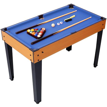 48” 6-in-1 Multi-Game Table - Billiards, Air Hockey, Foosball, Basketball, Table Tennis, and Dining Table Set for Home Game Room Friends Family, Kids, Adults-Brown