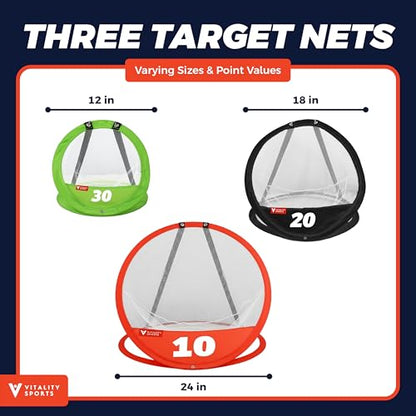 Vitality Sports Golf Chipping Net, 3PCS Pop-Up Golf Practice Net for Backyard, Indoor Outdoor Chipping Game with 3 Targets, 1 Hitting Mat, 20 Balls, Tee Box - style: Golf Nets