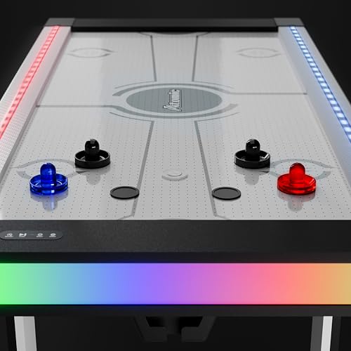 Atomic Vibe 84” Air Hockey Table – Full-Size Arcade Game with LED Lights, Sound Effects, 3 Modes, Electronic Scoring, 120V Blower Motor, Light-Up Puck & Pushers – Black and Grey