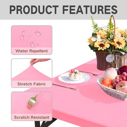 Square Fitted Table Cover Elastic Tablecloth Stretch Spandex Table Topper Cap Cover for Dining Kitchen Home Party Pink 34X34 Inch - color: Pink, size: 34" x 34" (Square)