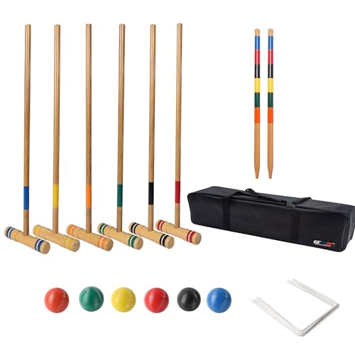 GSE Games & Sports Expert 36'' Deluxe Six Player Croquet Set with Wooden Mallets, Colored Balls, Sturdy Carrying Bag for Family & Friends, Great for Outdoor Lawn, Backyard, Park - color: Deluxe Croquet Set